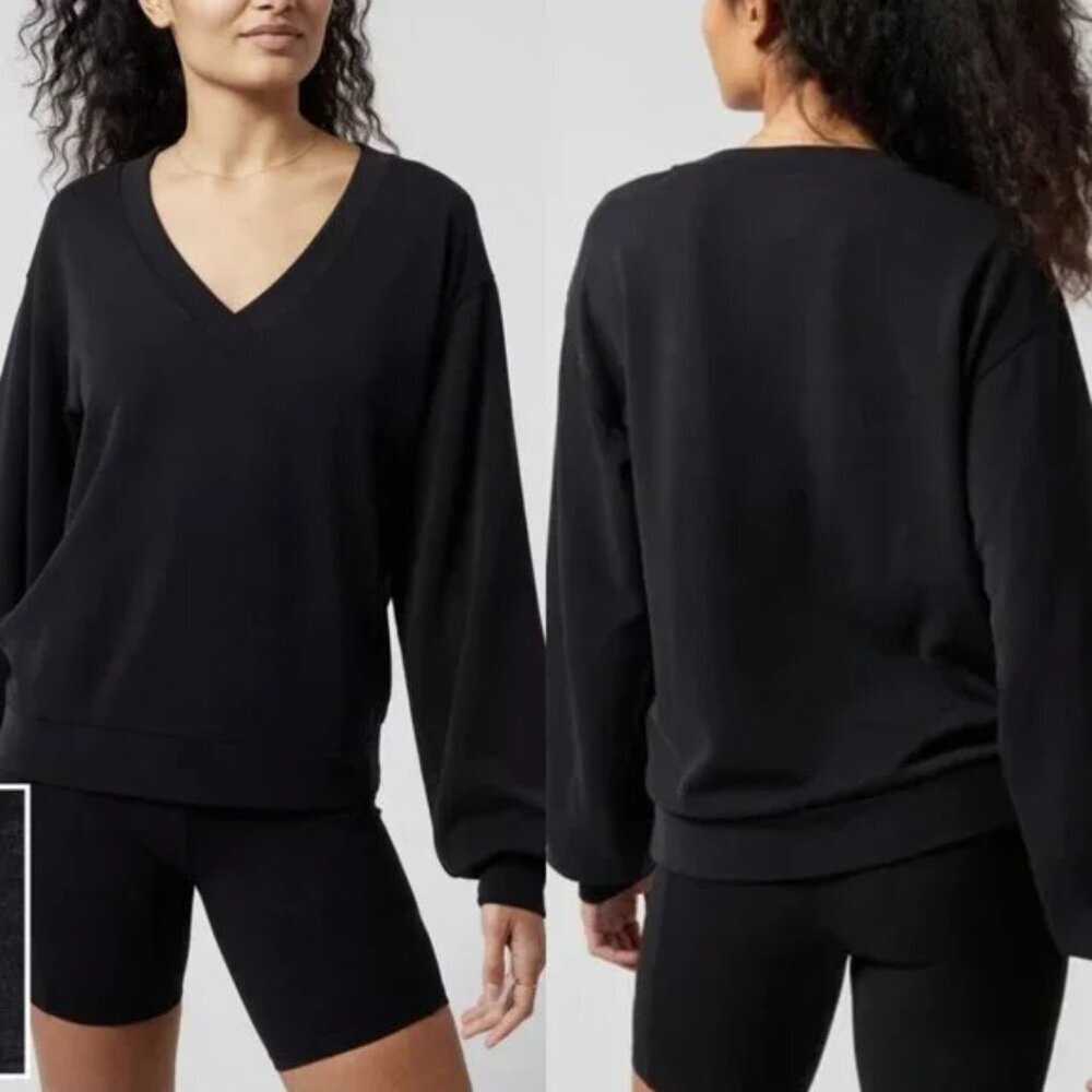 Athleta Willow V-Neck Sweatshirt Black S EUC